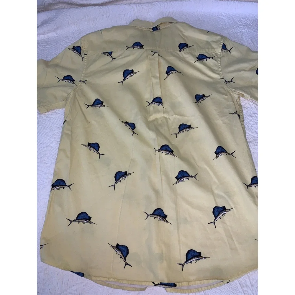 Stussy Marlins Hawaiian Button Up Shirt Yellow‎ Small Skate Fishing